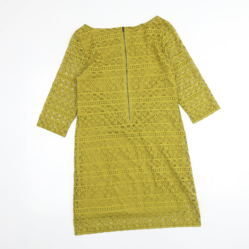 Warehouse Womens Green Geometric Polyester A-Line Size 12 Round Neck Zip