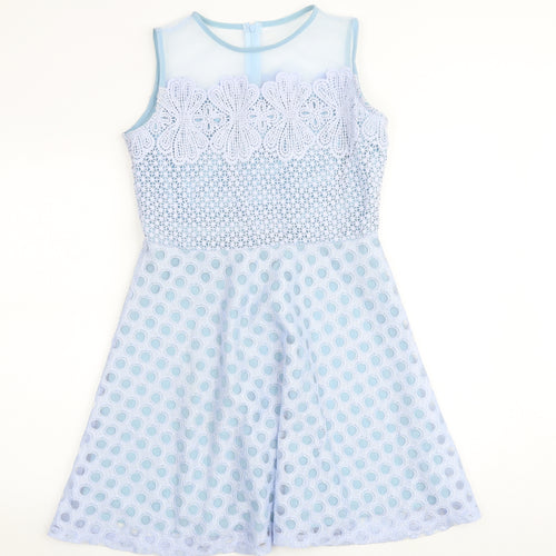 Quiz Womens Blue Geometric Polyester Fit & Flare Size 10 Round Neck Button