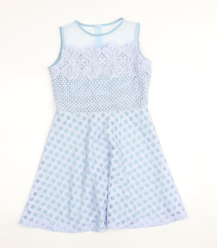 Quiz Womens Blue Geometric Polyester Fit & Flare Size 10 Round Neck Button