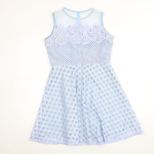 Quiz Womens Blue Geometric Polyester Fit & Flare Size 10 Round Neck Button