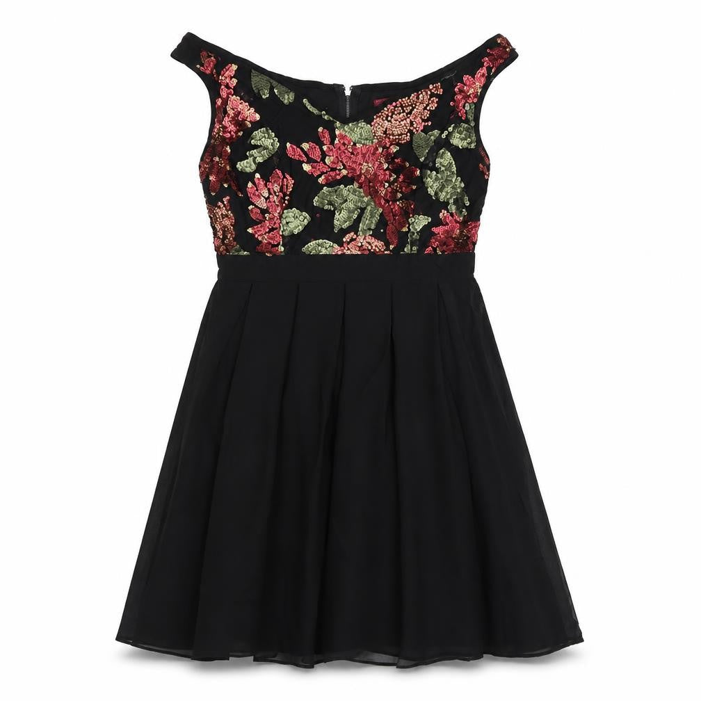 Missi Womens Black Floral Polyester Fit & Flare Size 12 V-Neck Zip