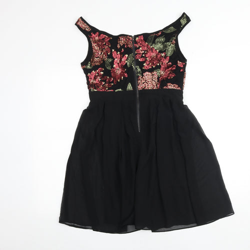Missi Womens Black Floral Polyester Fit & Flare Size 12 V-Neck Zip