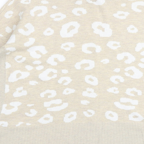 Mud Flowers Womens Beige High Neck Animal Print 100% Cotton Pullover Jumper Size M - Leopard Print