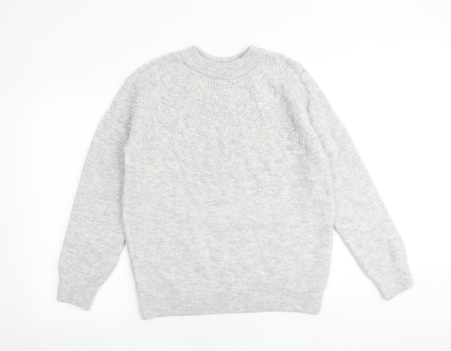 Marks and Spencer Womens Grey Round Neck Acrylic Pullover Jumper Size M