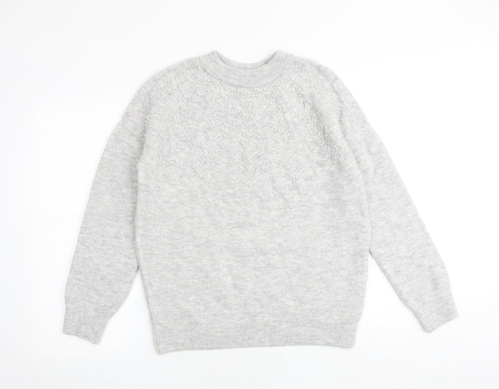 Marks and Spencer Womens Grey Round Neck Acrylic Pullover Jumper Size M