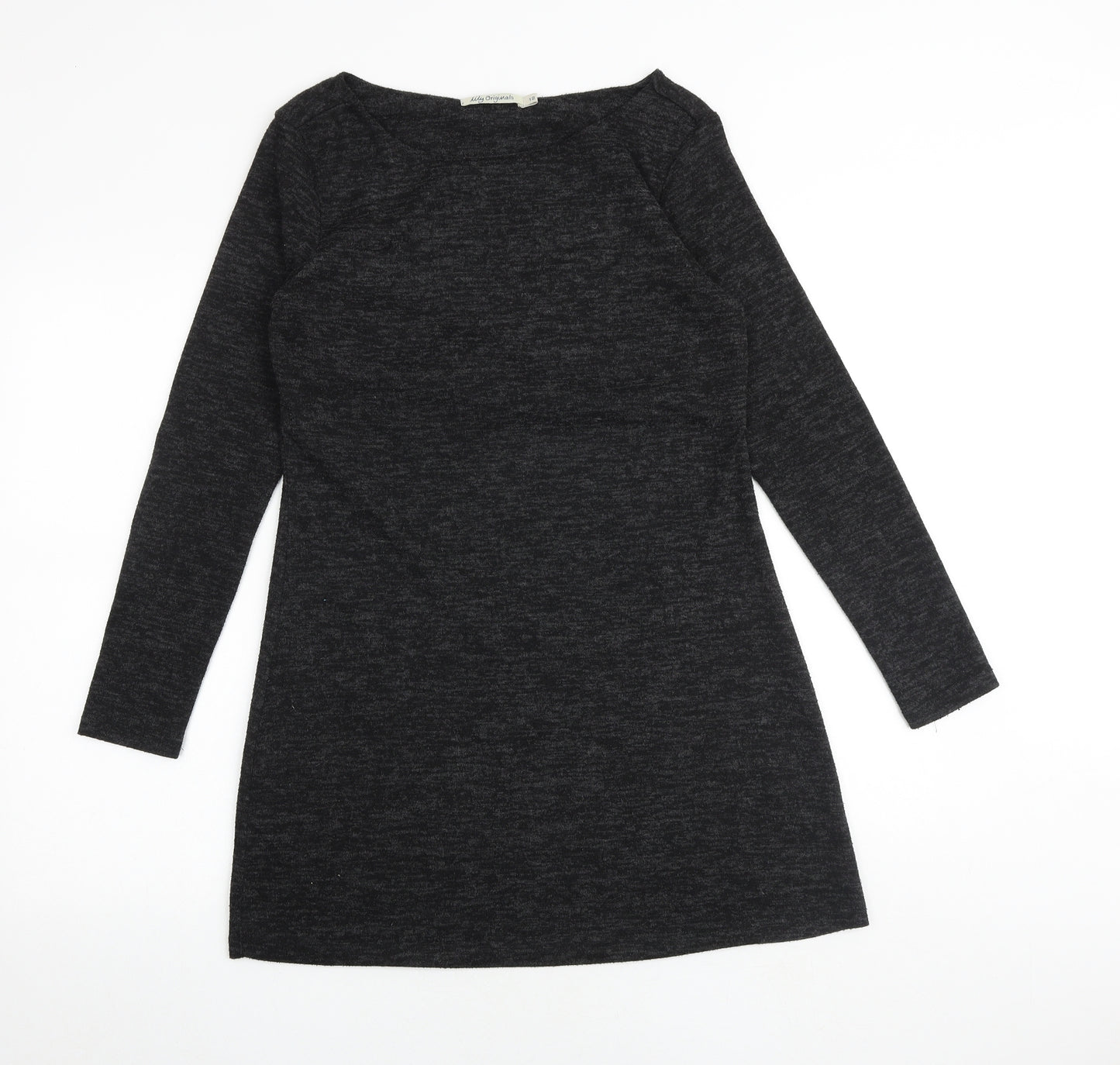Lily Originals Womens Grey Viscose Jumper Dress Size 12 Boat Neck Pullover