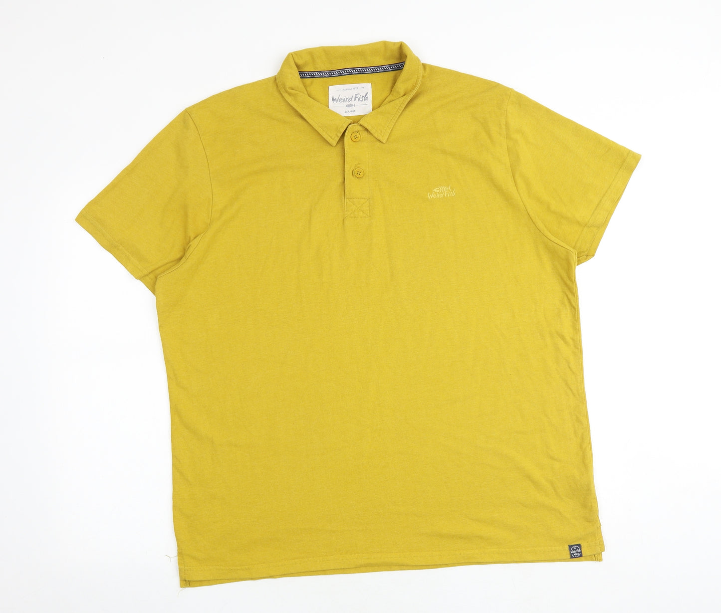 Weird Fish Mens Yellow Cotton Polo Size 2XL Collared Button