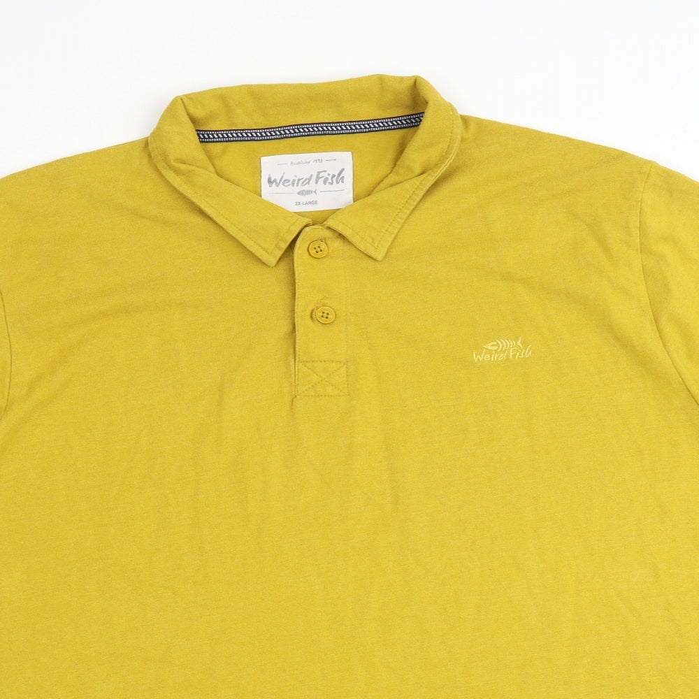 Weird Fish Mens Yellow Cotton Polo Size 2XL Collared Button