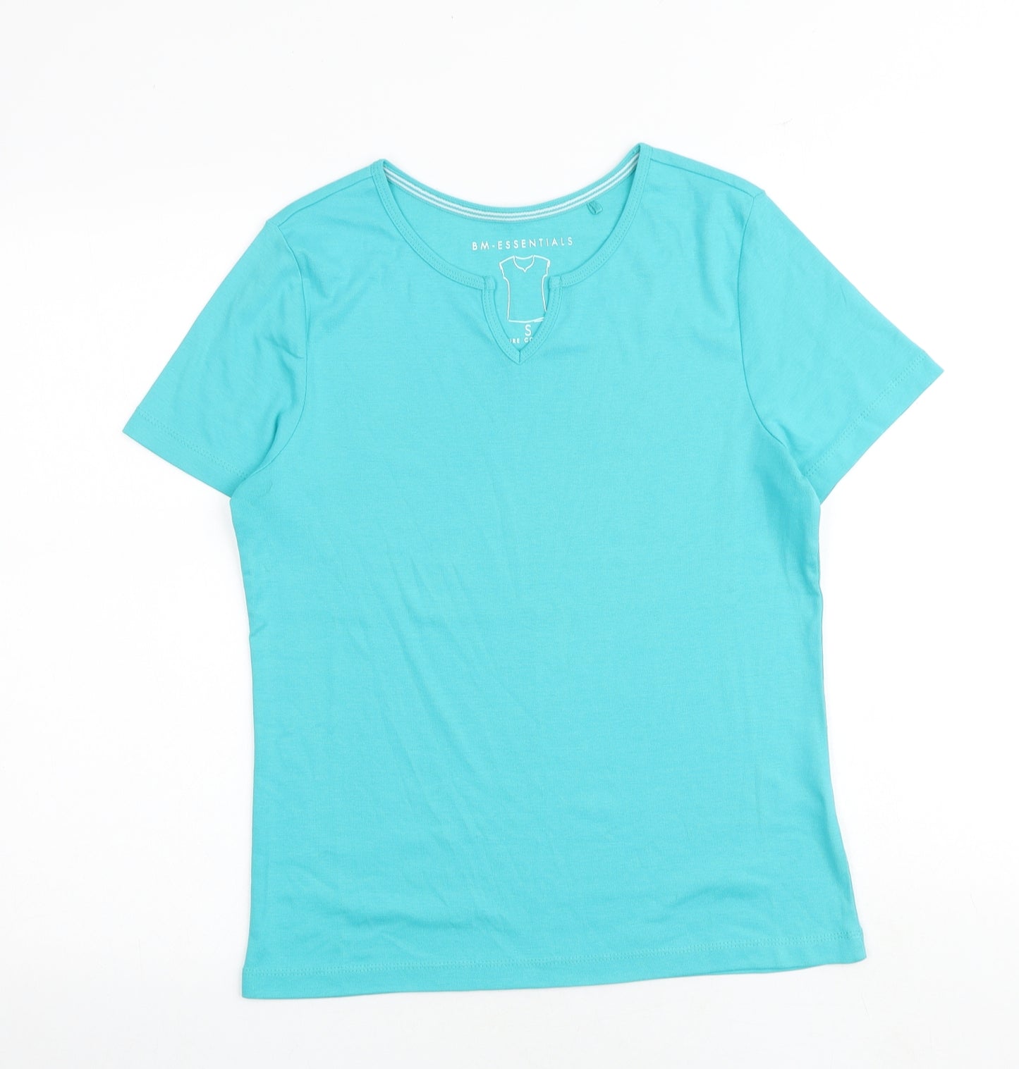 Bonmarché Womens Blue 100% Cotton Basic T-Shirt Size S V-Neck