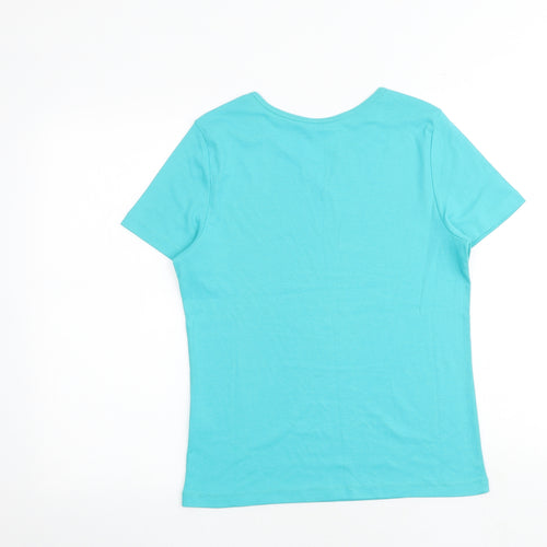 Bonmarché Womens Blue 100% Cotton Basic T-Shirt Size S V-Neck