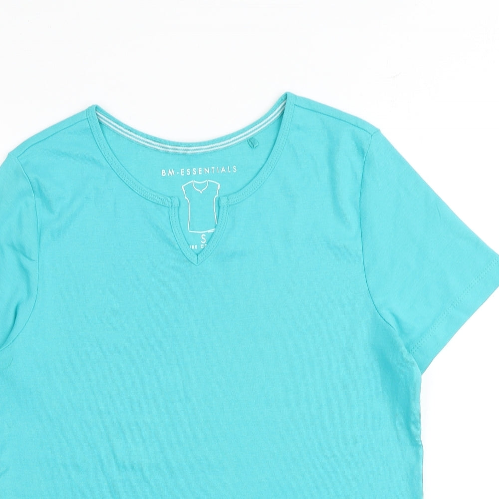 Bonmarché Womens Blue 100% Cotton Basic T-Shirt Size S V-Neck