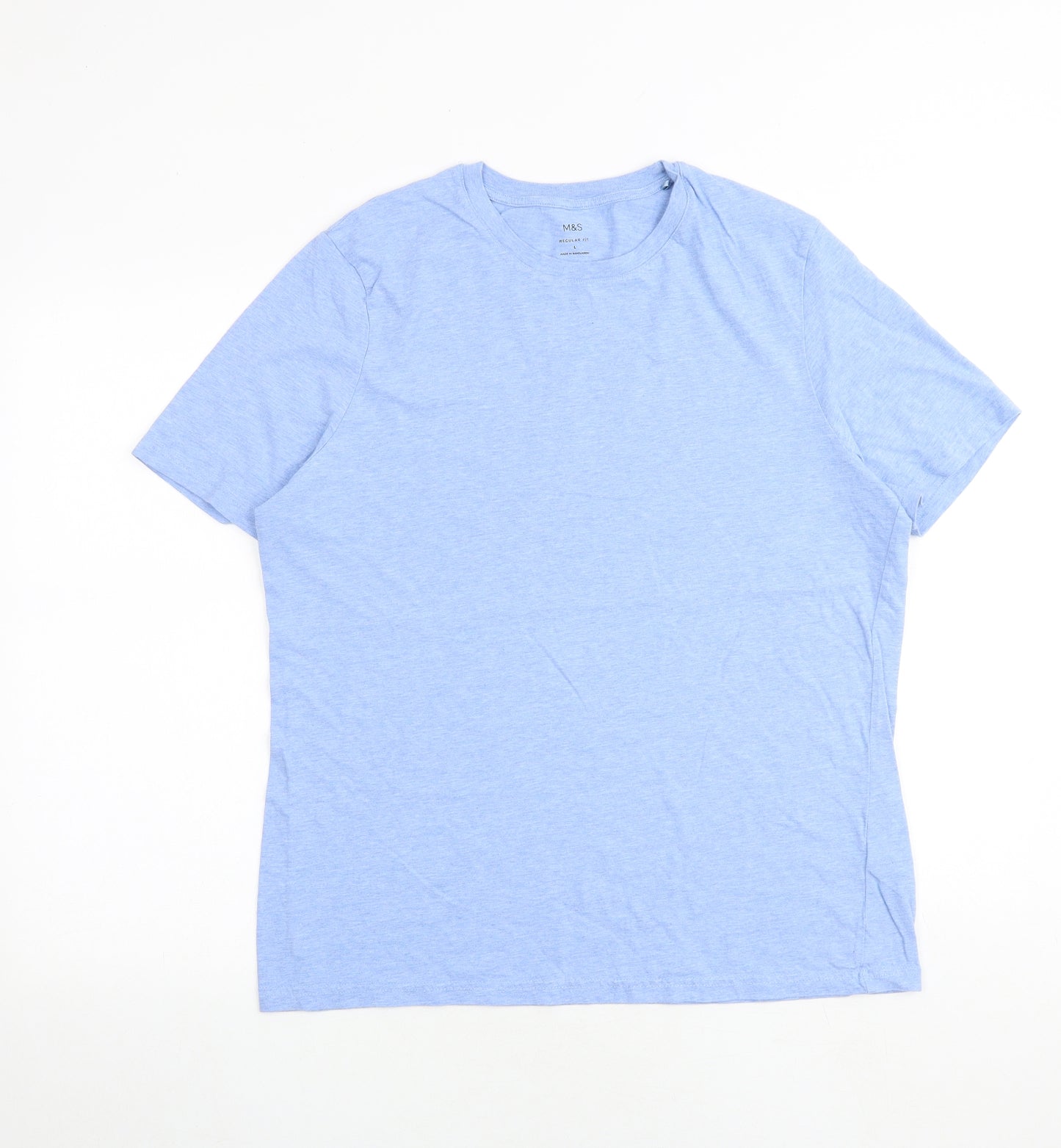 Marks and Spencer Mens Blue Cotton T-Shirt Size L Round Neck
