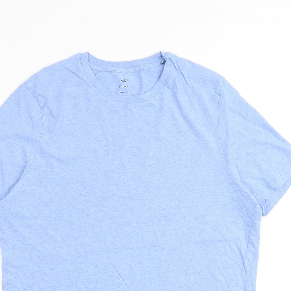 Marks and Spencer Mens Blue Cotton T-Shirt Size L Round Neck