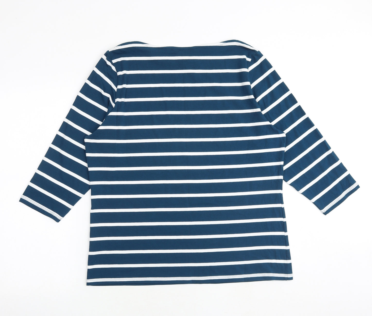 Marks and Spencer Womens Blue Striped Cotton Basic T-Shirt Size 18 Round Neck