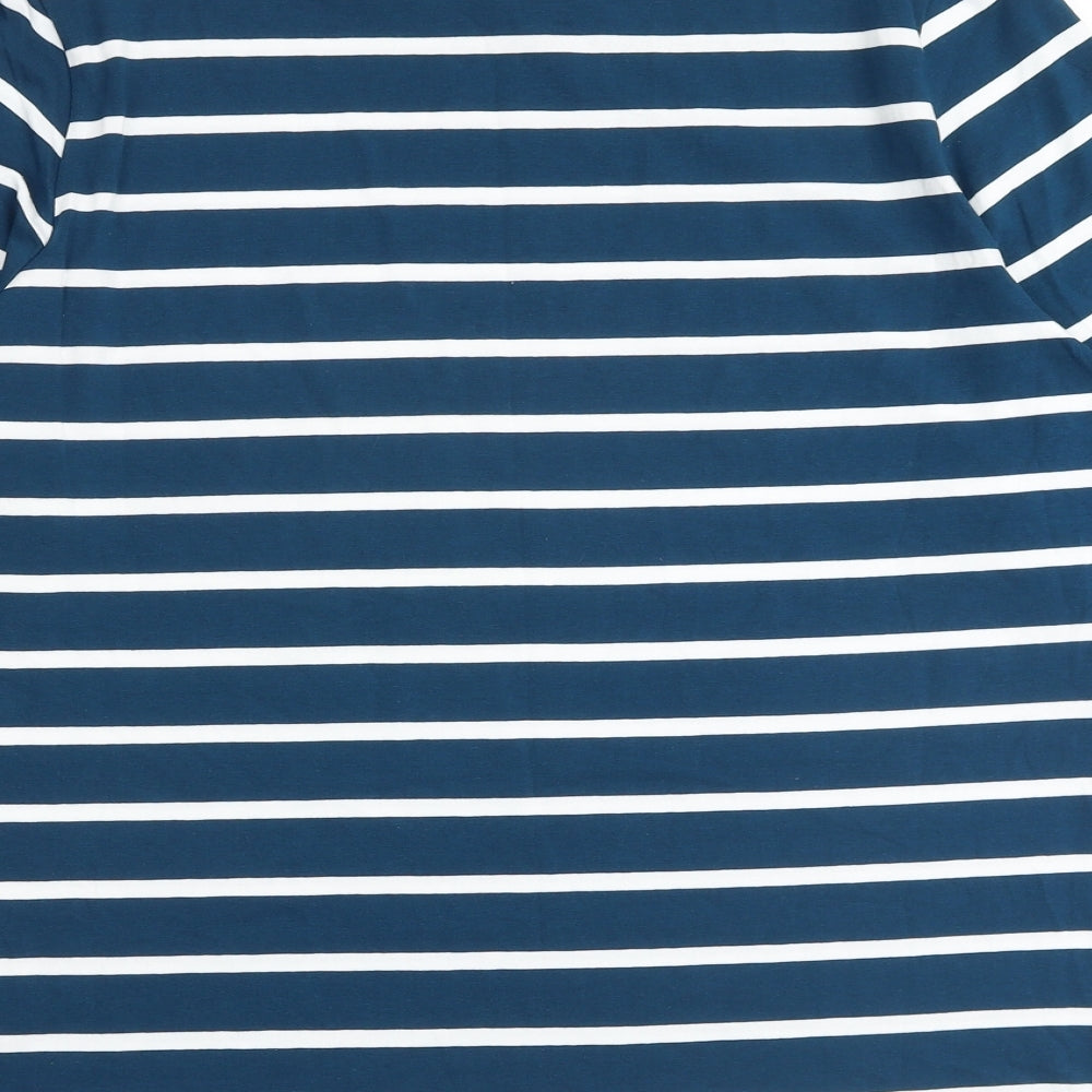 Marks and Spencer Womens Blue Striped Cotton Basic T-Shirt Size 18 Round Neck