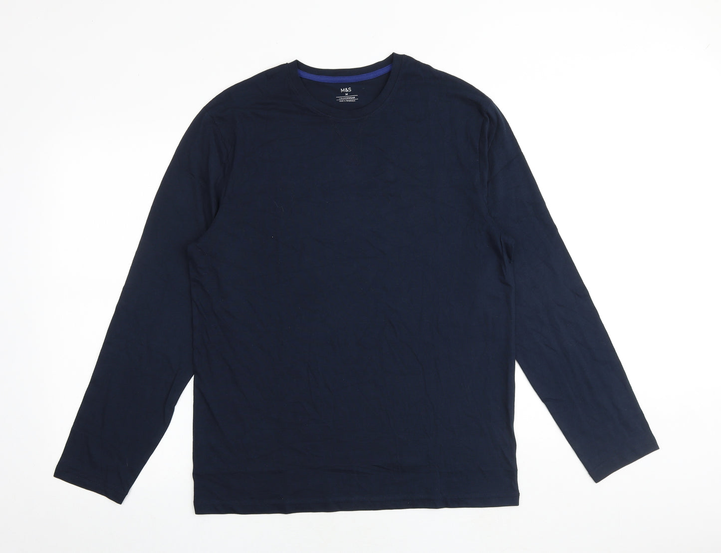 Marks and Spencer Mens Blue Polyester T-Shirt Size M Round Neck