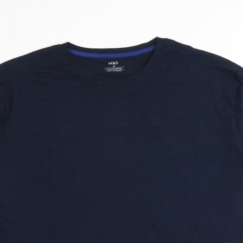 Marks and Spencer Mens Blue Polyester T-Shirt Size M Round Neck