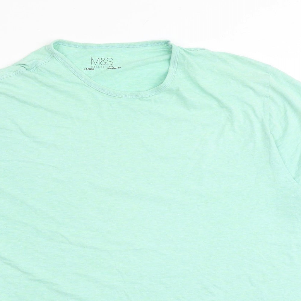 Marks and Spencer Mens Green Cotton T-Shirt Size L Round Neck
