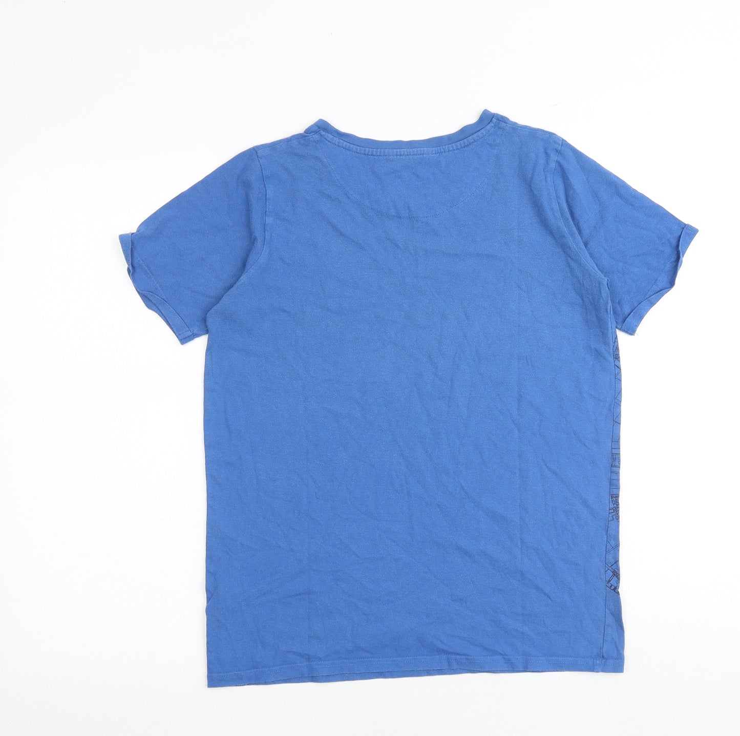 Marks and Spencer Boys Blue Cotton Basic T-Shirt Size 13-14 Years Round Neck Pullover - Millennium Falcon