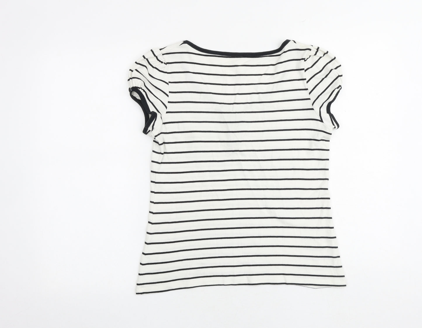 Marks and Spencer Womens White Striped 100% Cotton Basic T-Shirt Size 14 V-Neck
