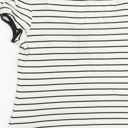 Marks and Spencer Womens White Striped 100% Cotton Basic T-Shirt Size 14 V-Neck
