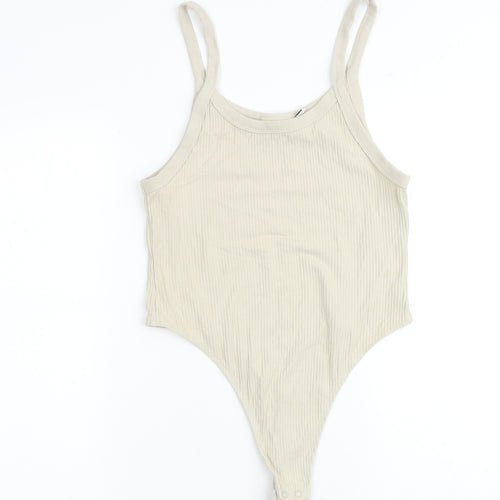 Weekday Womens Beige Cotton Bodysuit One-Piece Size L Snap