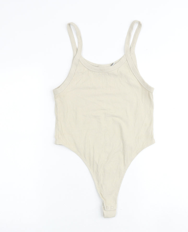 Weekday Womens Beige Cotton Bodysuit One-Piece Size L Snap