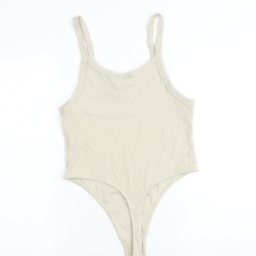 Weekday Womens Beige Cotton Bodysuit One-Piece Size L Snap