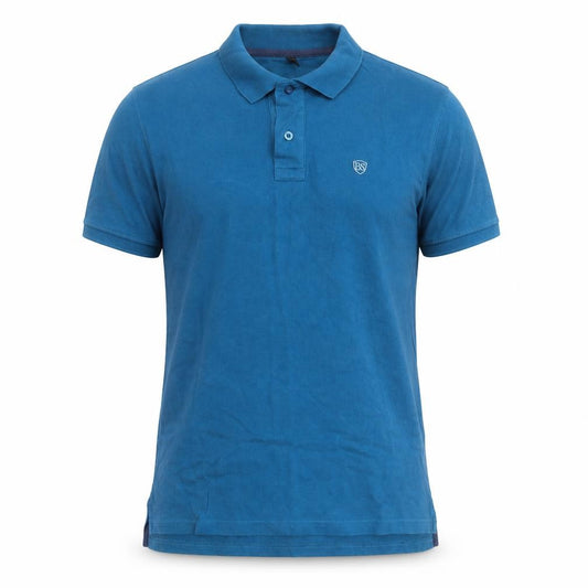 Front view of Body Soul men’s blue cotton polo, size M, collared button