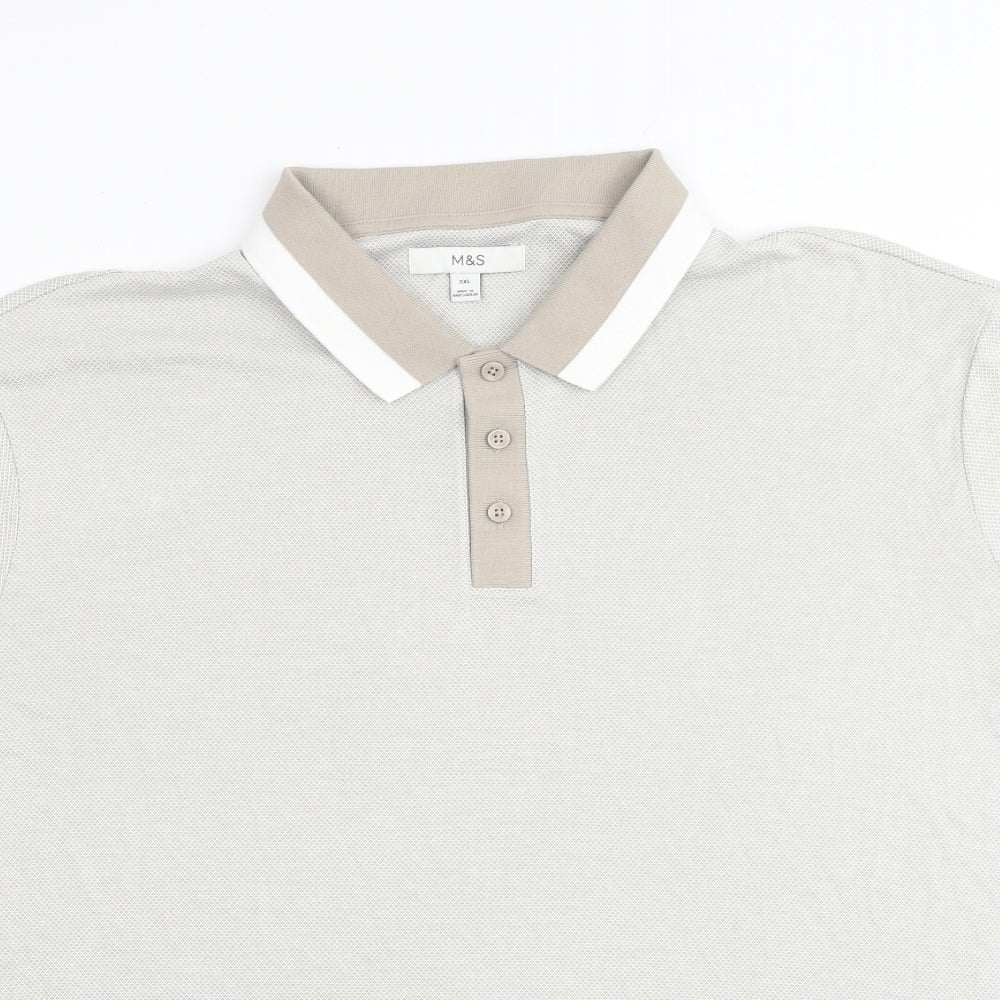Marks and Spencer Mens Beige Polyester Polo Size 3XL Collared Button