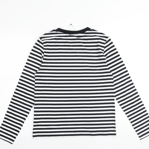 Marks and Spencer Womens Black Striped 100% Cotton Basic T-Shirt Size 6 Round Neck