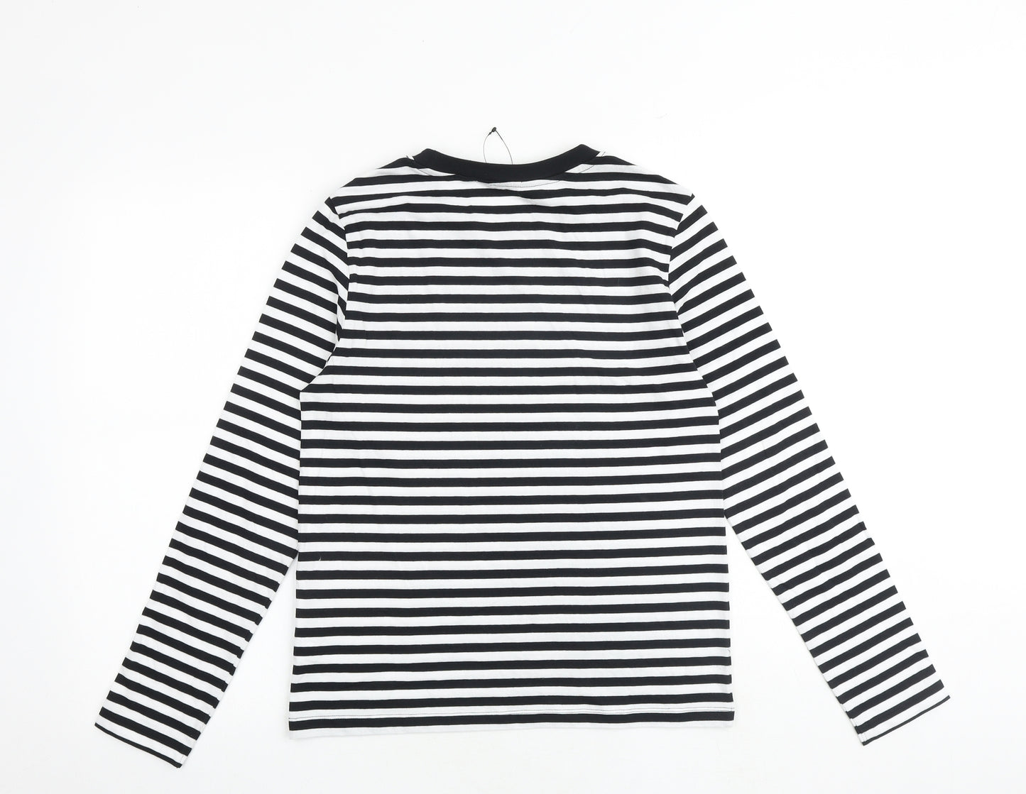 Marks and Spencer Womens Black Striped 100% Cotton Basic T-Shirt Size 6 Round Neck