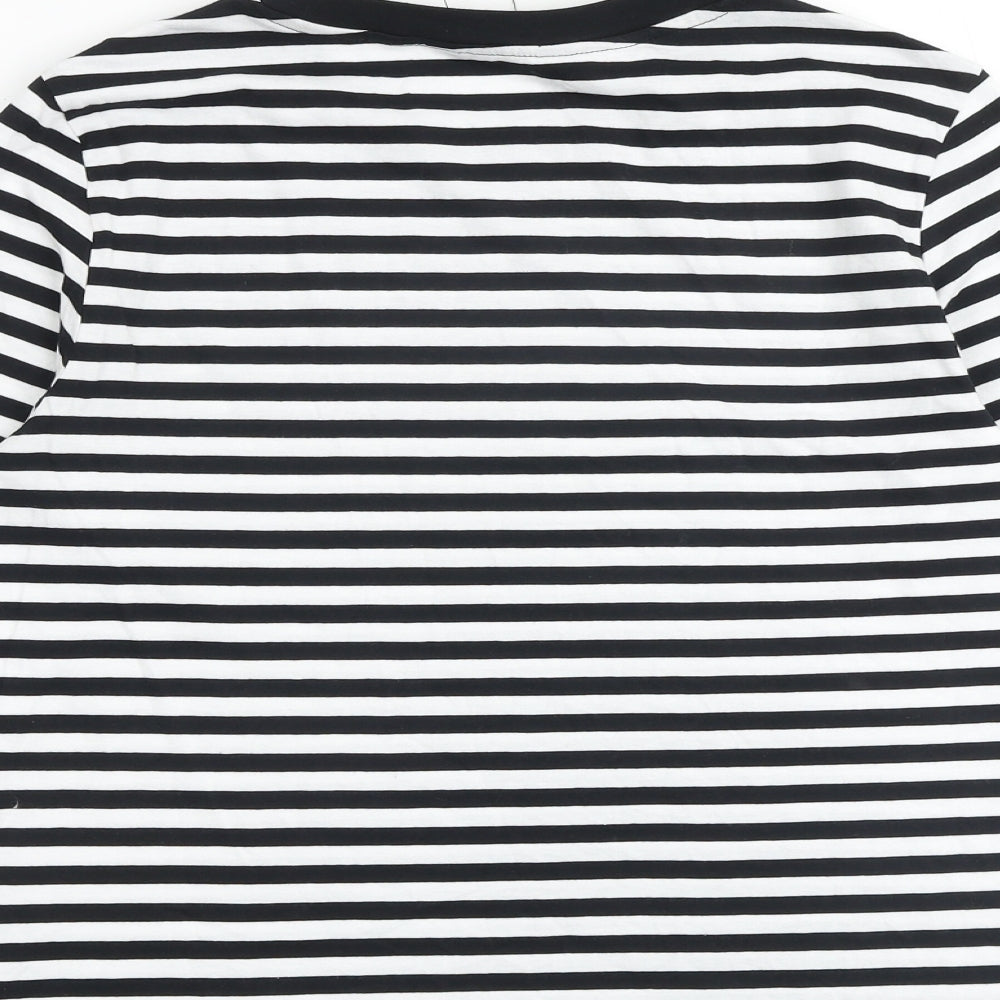 Marks and Spencer Womens Black Striped 100% Cotton Basic T-Shirt Size 6 Round Neck