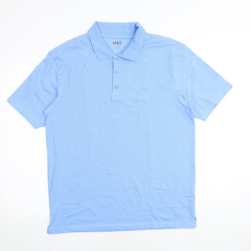 Marks and Spencer Mens Blue 100% Cotton Polo One Size Collared Button - Chest size 36in