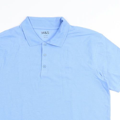 Marks and Spencer Mens Blue 100% Cotton Polo One Size Collared Button - Chest size 36in