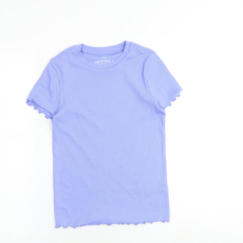 Marks and Spencer Girls Purple Cotton Basic T-Shirt Size 10-11 Years Round Neck Pullover