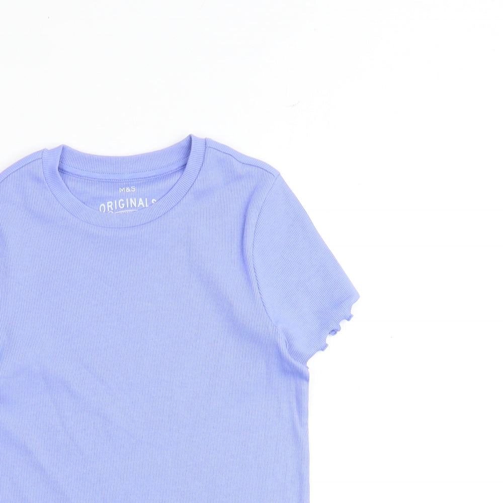 Marks and Spencer Girls Purple Cotton Basic T-Shirt Size 10-11 Years Round Neck Pullover