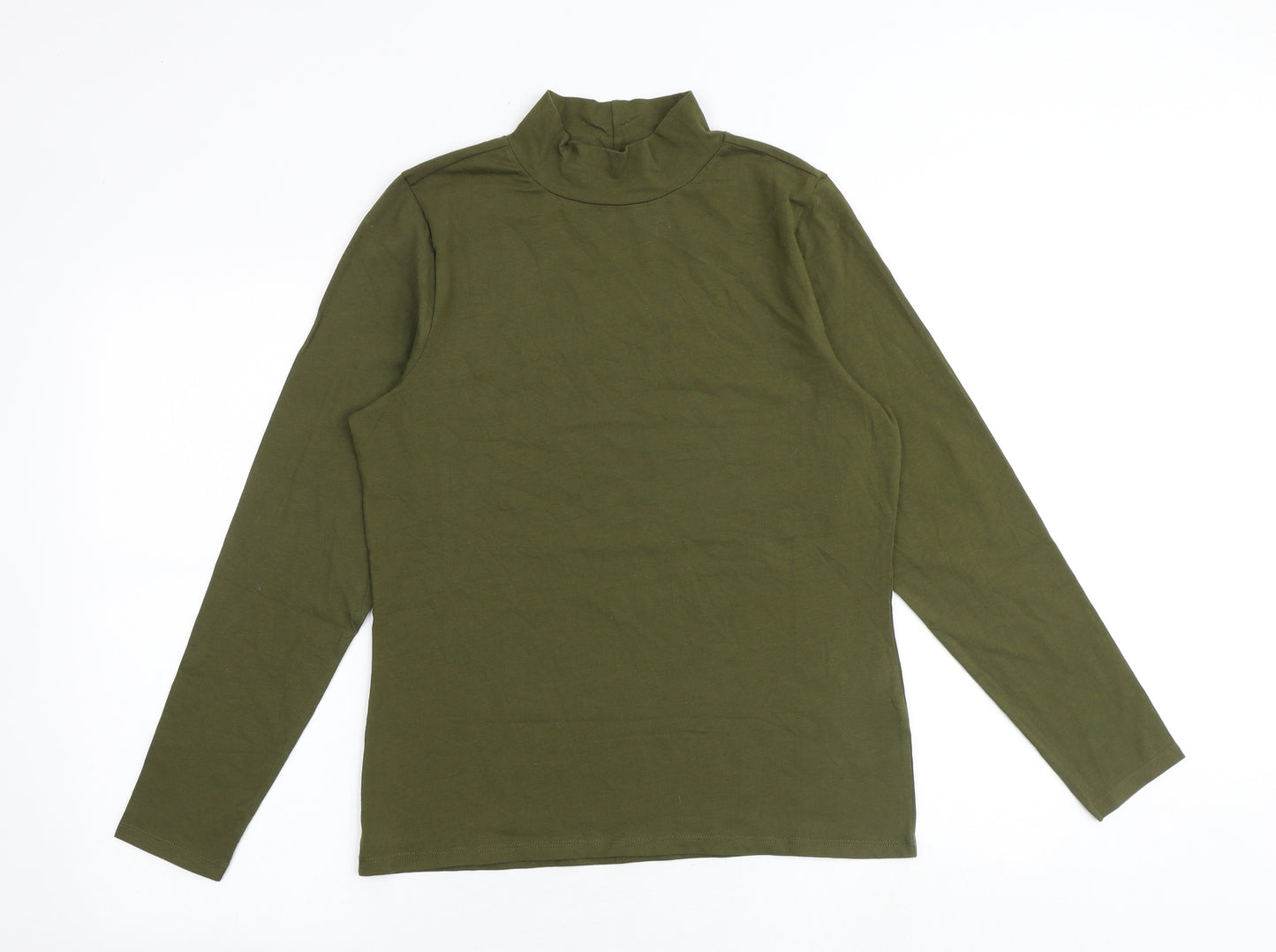 Marks and Spencer Womens Green Cotton Basic T-Shirt Size 14 High Neck