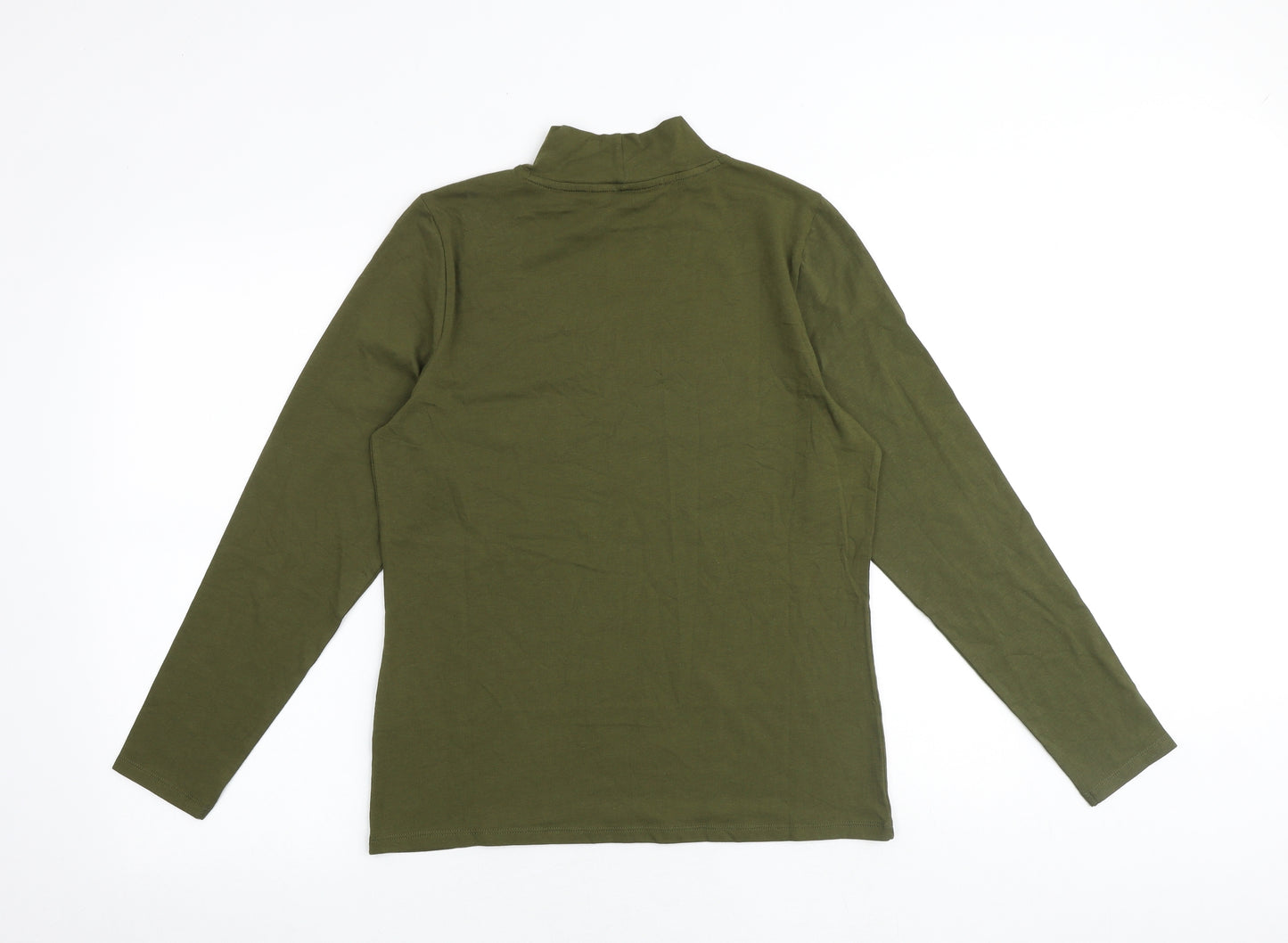 Marks and Spencer Womens Green Cotton Basic T-Shirt Size 14 High Neck