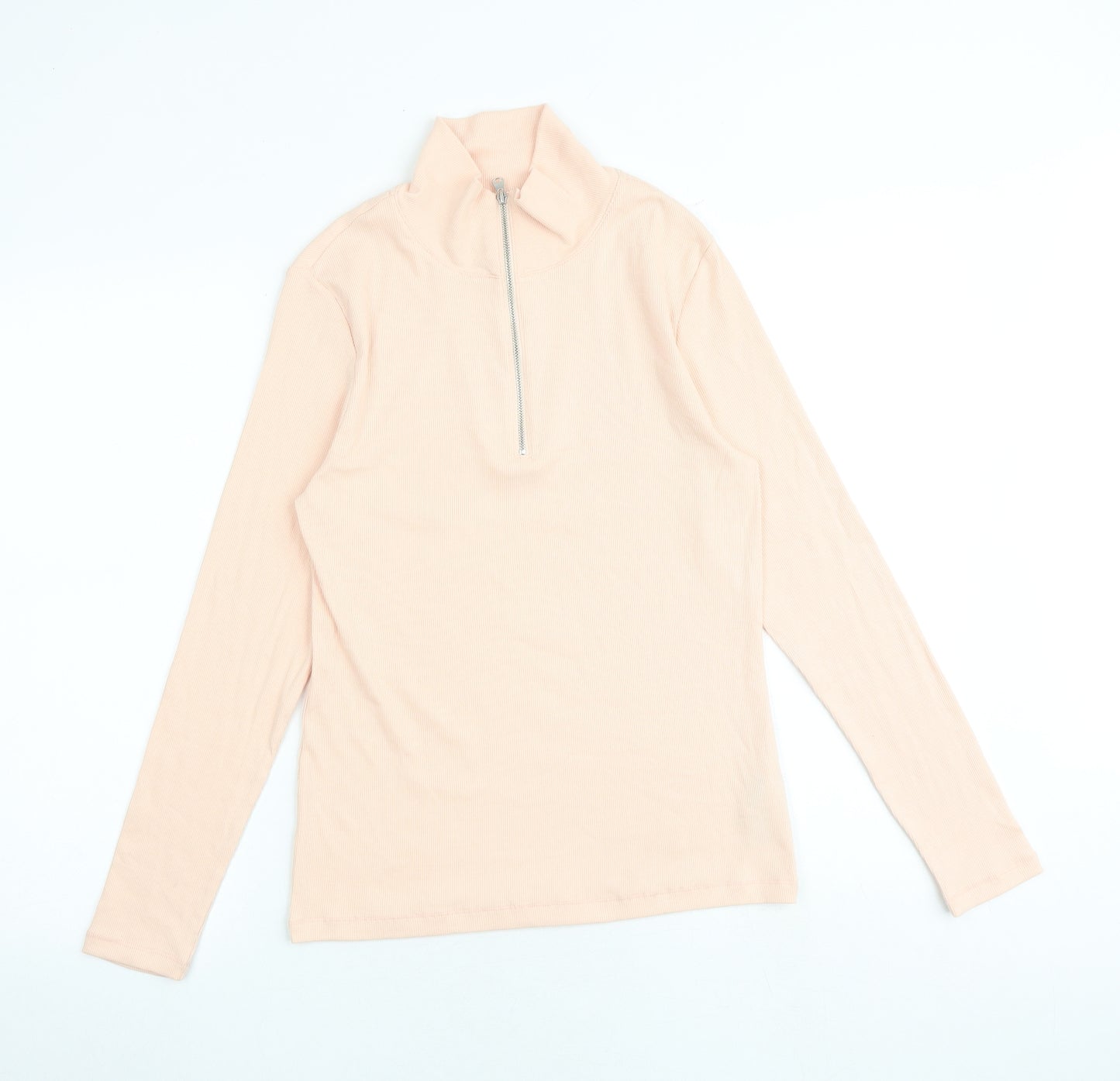 Marks and Spencer Womens Pink Cotton Basic T-Shirt Size 12 High Neck - Ribbed