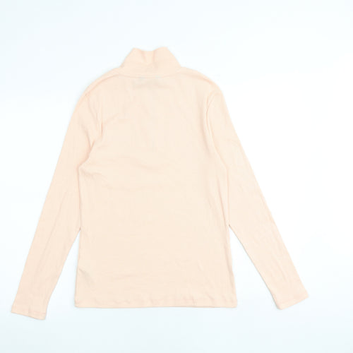 Marks and Spencer Womens Pink Cotton Basic T-Shirt Size 12 High Neck - Ribbed