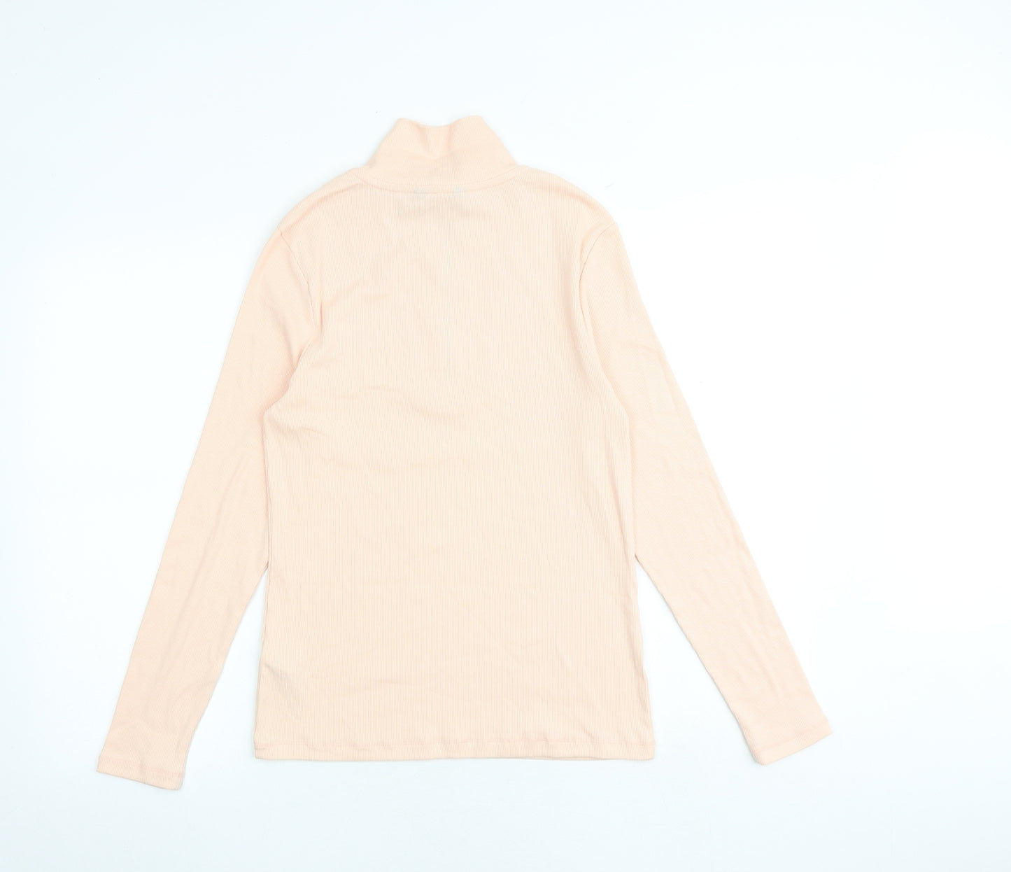 Marks and Spencer Womens Pink Cotton Basic T-Shirt Size 12 High Neck - Ribbed
