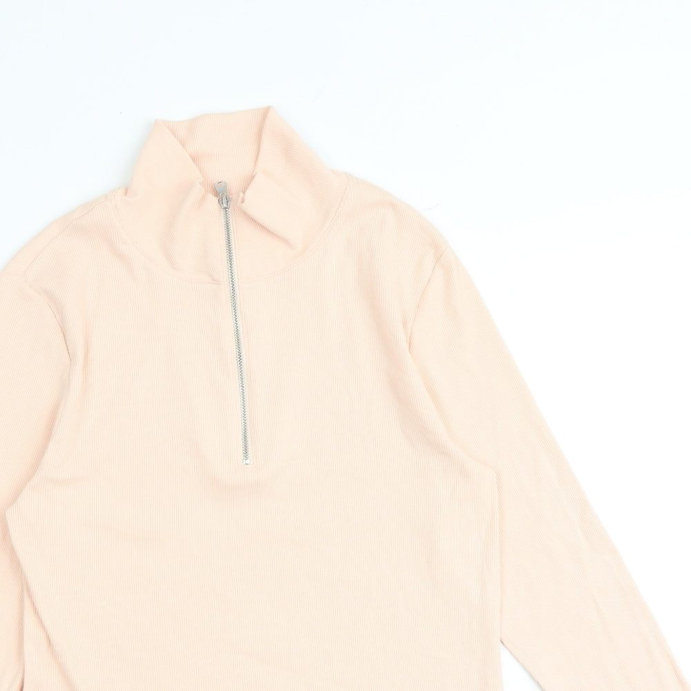 Marks and Spencer Womens Pink Cotton Basic T-Shirt Size 12 High Neck - Ribbed