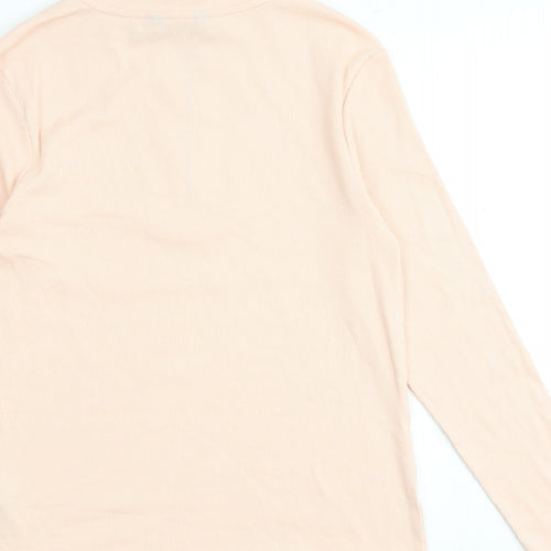 Marks and Spencer Womens Pink Cotton Basic T-Shirt Size 12 High Neck - Ribbed