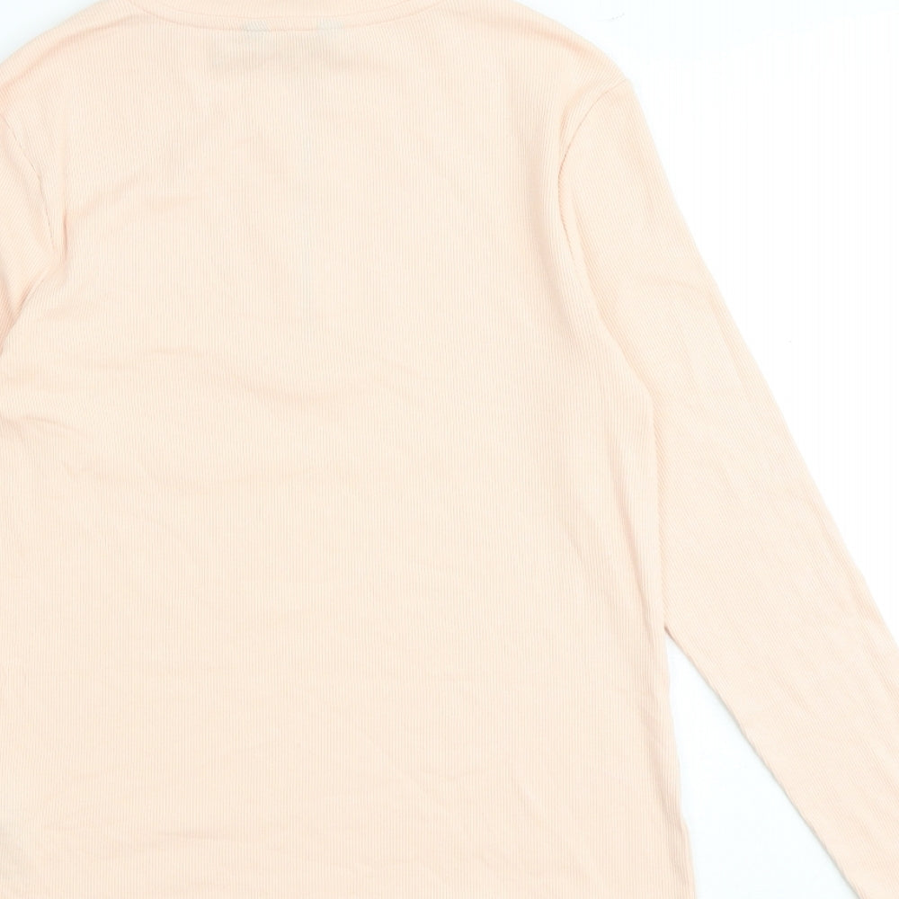 Marks and Spencer Womens Pink Cotton Basic T-Shirt Size 12 High Neck - Ribbed