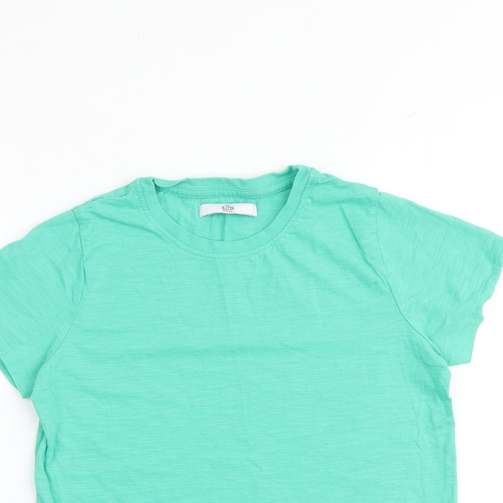 Marks and Spencer Boys Green 100% Cotton Basic T-Shirt Size 10-11 Years Round Neck Pullover