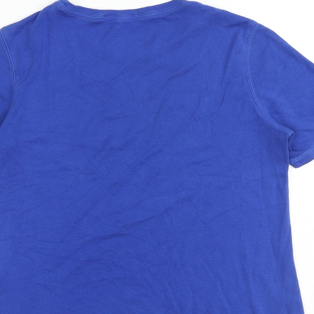 Marks and Spencer Womens Blue 100% Cotton Basic T-Shirt Size 8 Round Neck