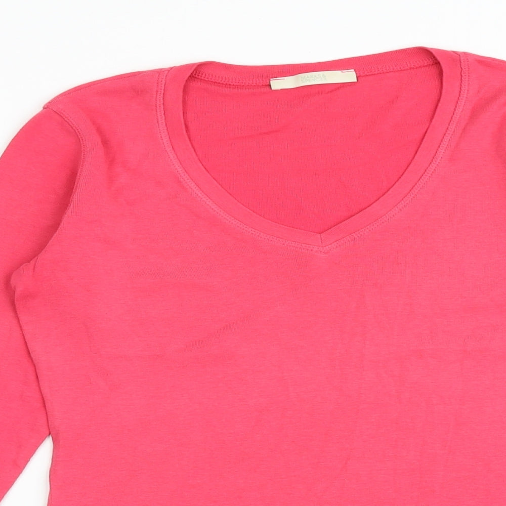 Marks and Spencer Womens Pink 100% Cotton Basic T-Shirt Size 8 V-Neck