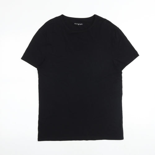 Autograph Mens Black Cotton T-Shirt Size M Round Neck