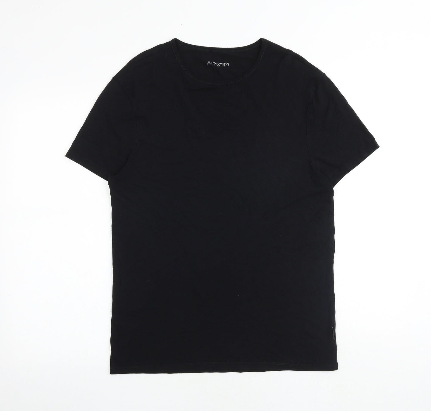 Autograph Mens Black Cotton T-Shirt Size M Round Neck